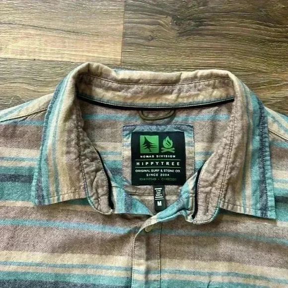 Men's Striped Casual Button Down Shirt - Blue and Brown - Picture 2 of 9